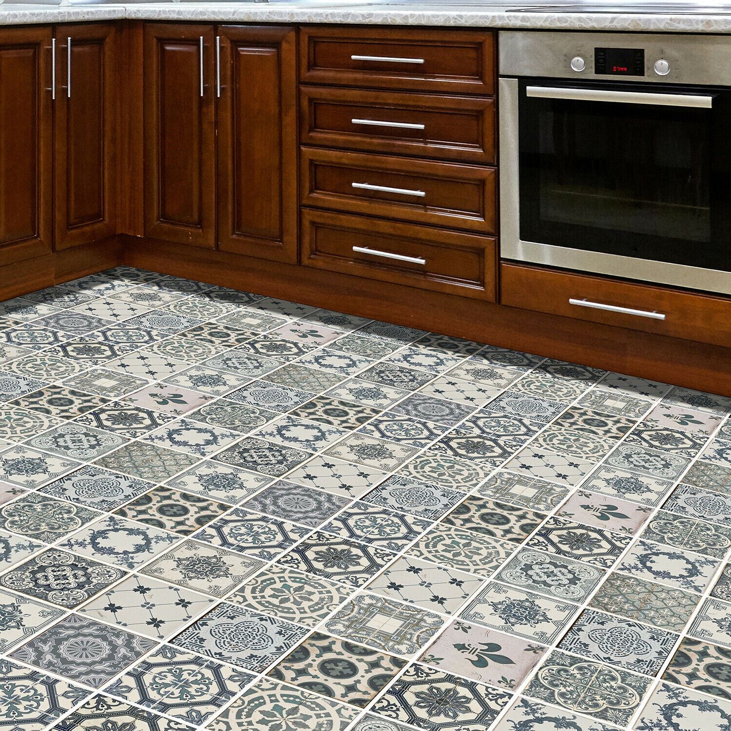 WFS6008 - Vintage Blue Azulejo Tiles Floor Sticker 120cm x 60 cm