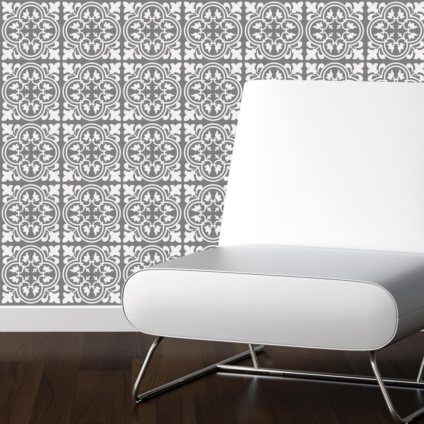 WT1539 - Cement Antique Floral Tulip Pattern Tiles Wall Stickers Set 2 - 15 x 15 cm (6 x 6 inches) - 24 pcs