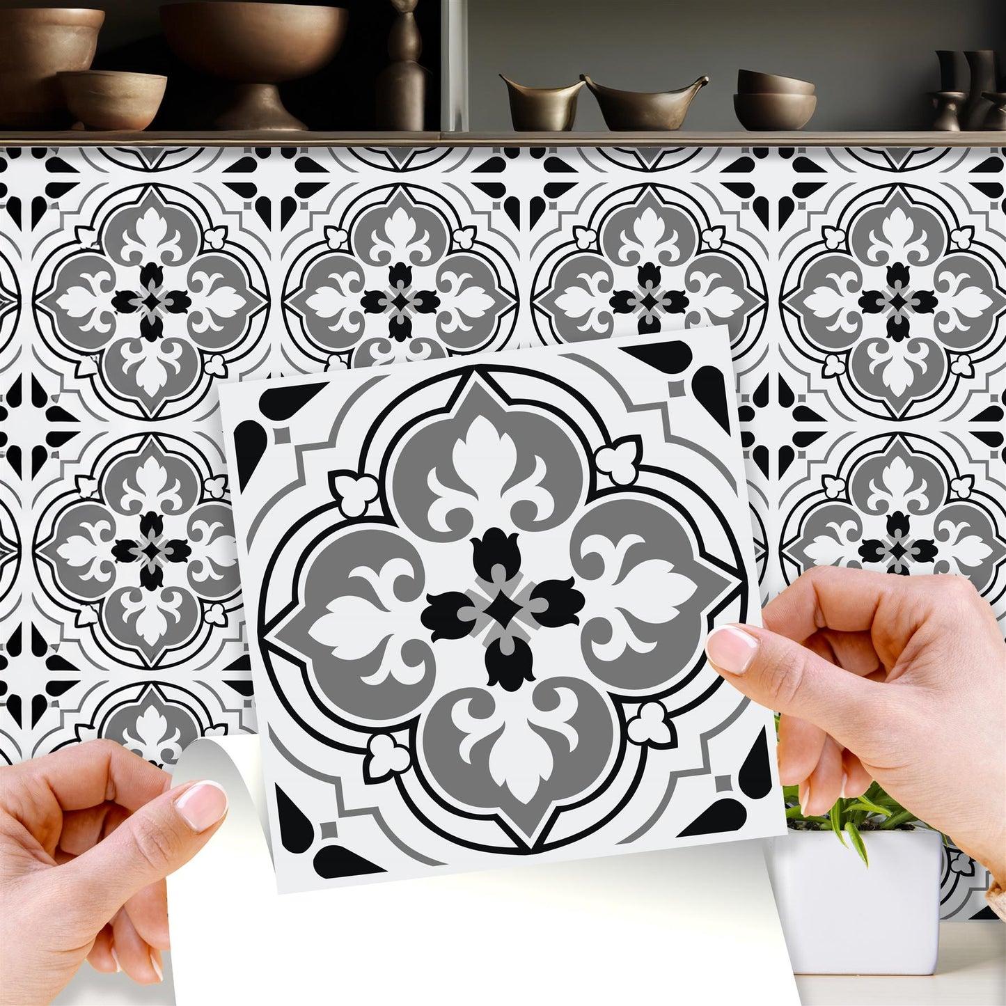 WT1540 - Seamless Antique Floral Tiles Design Wall Stickers Set 2 - 15 x 15 cm (6 x 6 inches) - 24 pcs