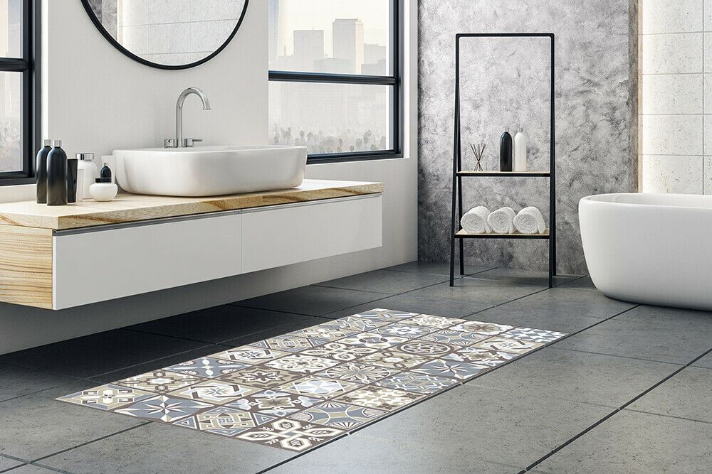 WFM6102 - Limestone Spanish Tiles Vinyl Rug Mat 120cm x 60 cm