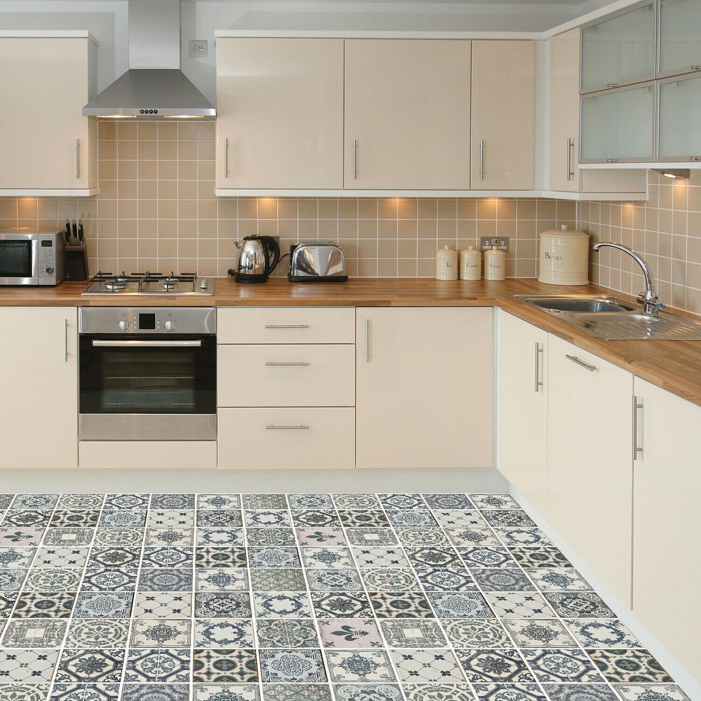 WFS6008 - Vintage Blue Azulejo Tiles Floor Sticker 120cm x 60 cm