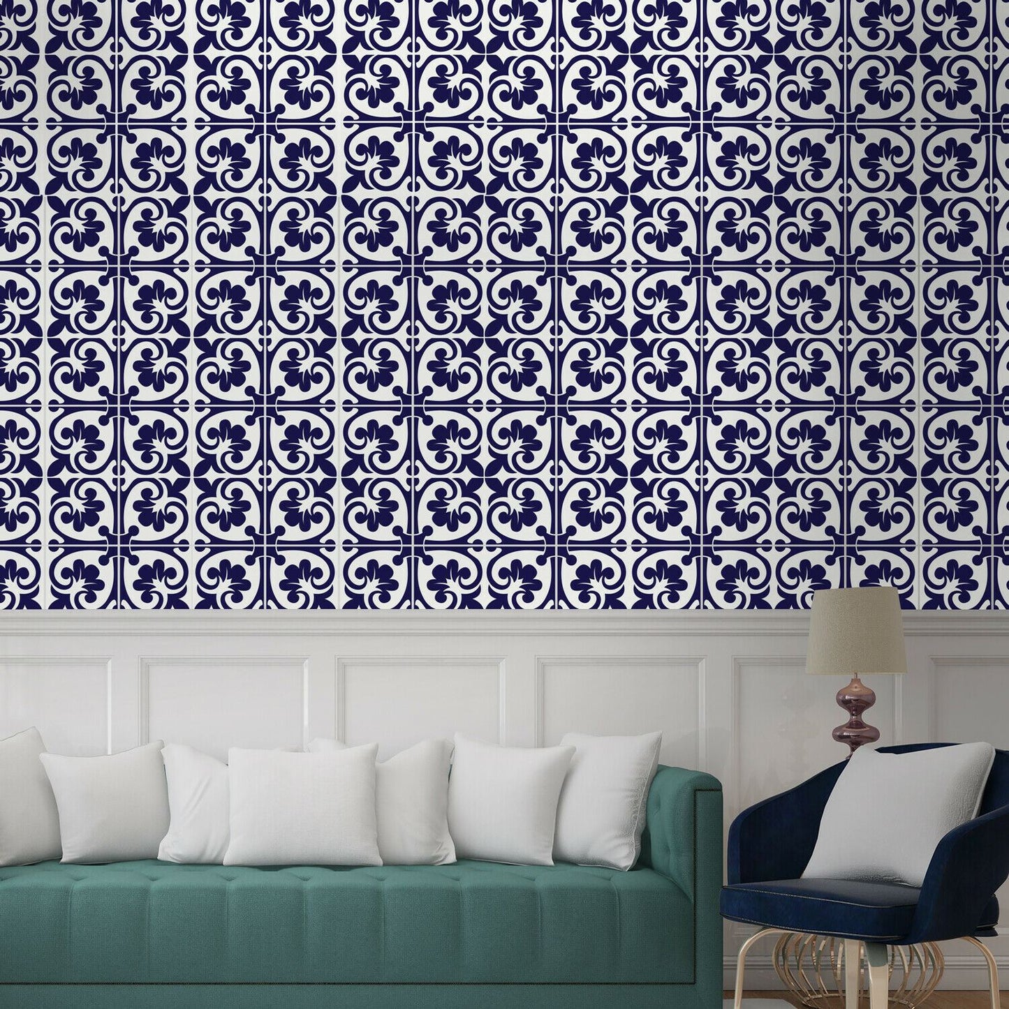 WT1576 - Betsy Monocromatic Dark Blue Victorian Wall Tile Sticker Set - 15 x 15 cm (6 x 6 in) - 24 pcs