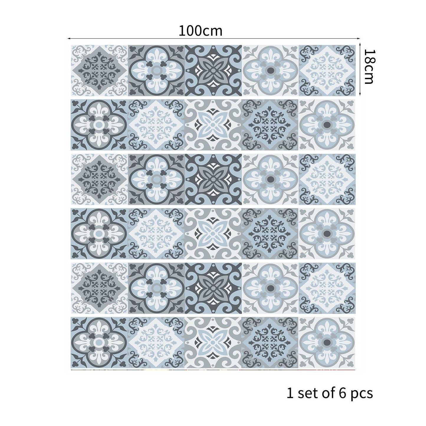 WFS031 - Light Blue Floral Tiles stairs stickers
