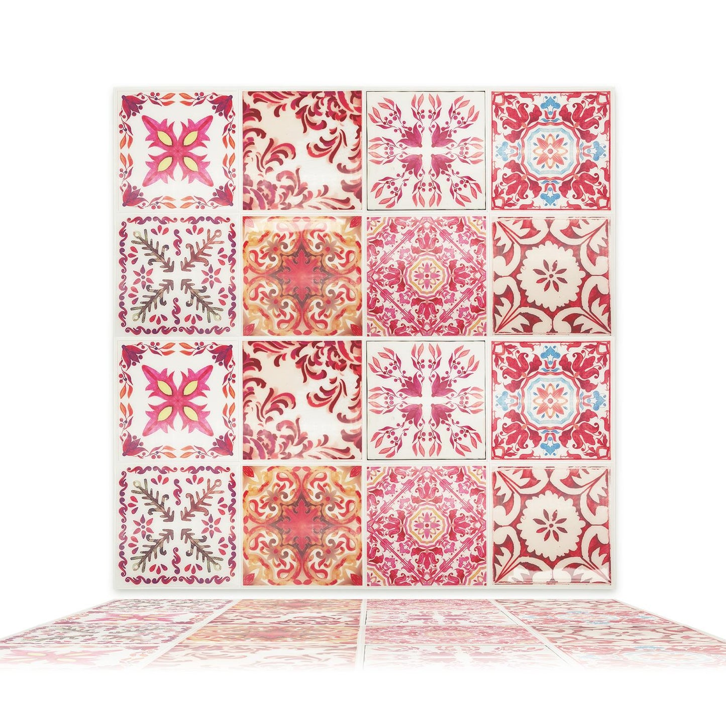 Moroccan Rose Red Mosaic Glossy 3D Sticker Tile 15.4 cm (6 in) - 16pcs in a pack