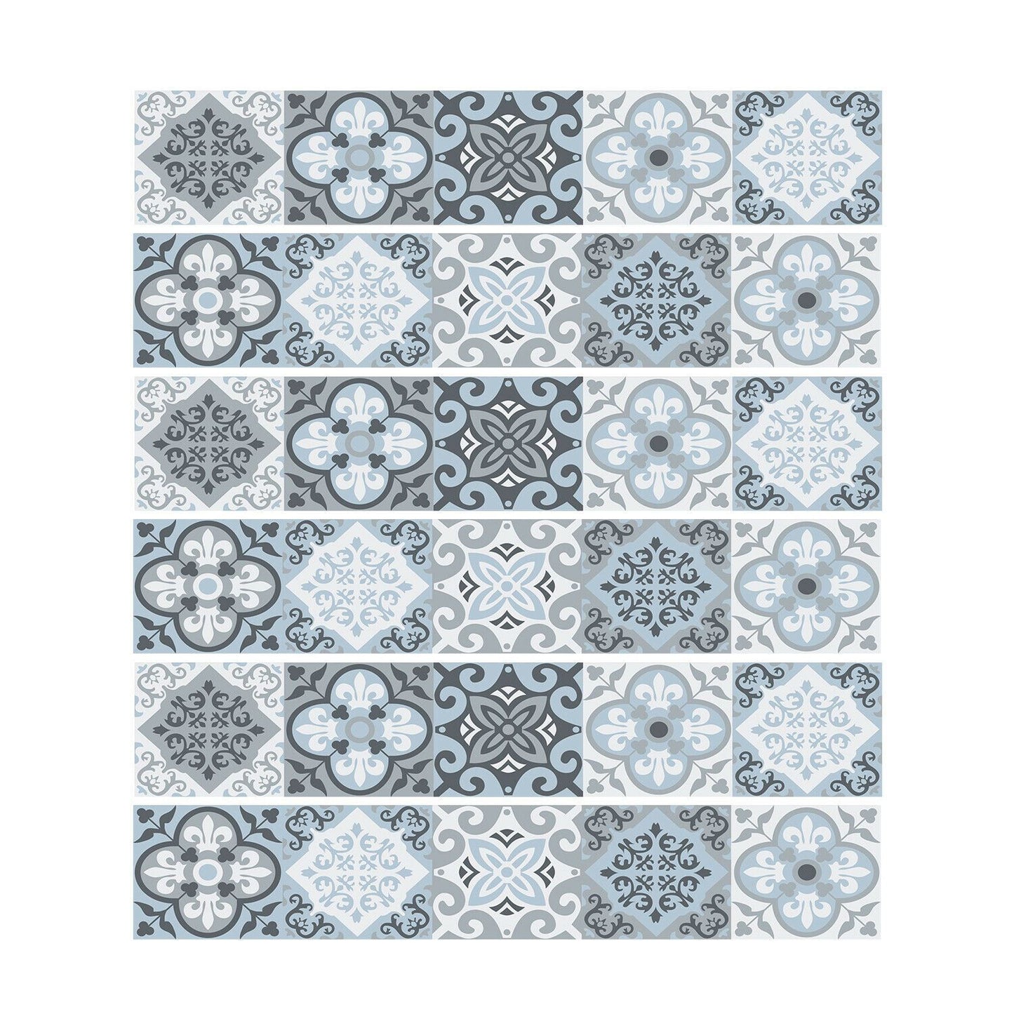 WFS031 - Light Blue Floral Tiles stairs stickers