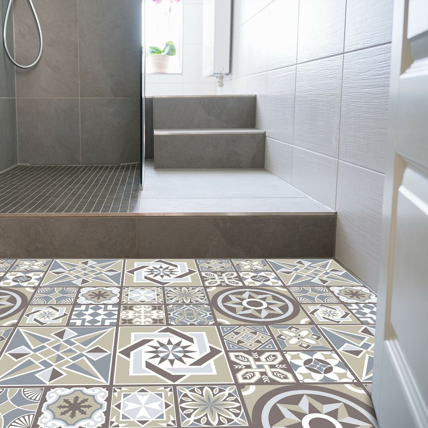 WFS6011 - Limestone Spanish Tiles Melange Floor Sticker 120cm x 60 cm