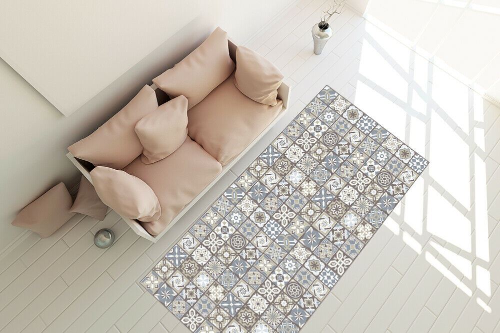 WFM6102 - Limestone Spanish Tiles Vinyl Rug Mat 120cm x 60 cm