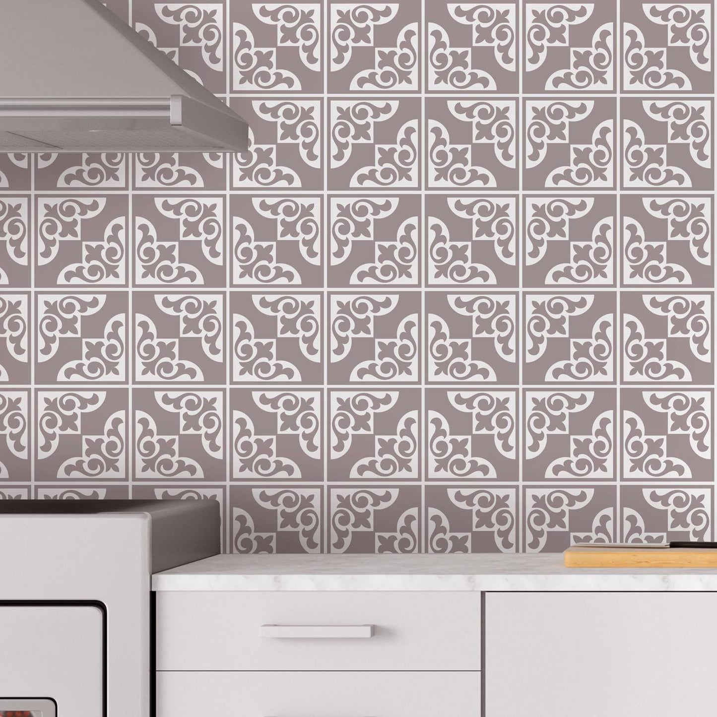 WT1577 - Audley Monocromatic Taupe Victorian Wall Tile Sticker Set - 15 x 15 cm (6 x 6 in) - 24 pcs