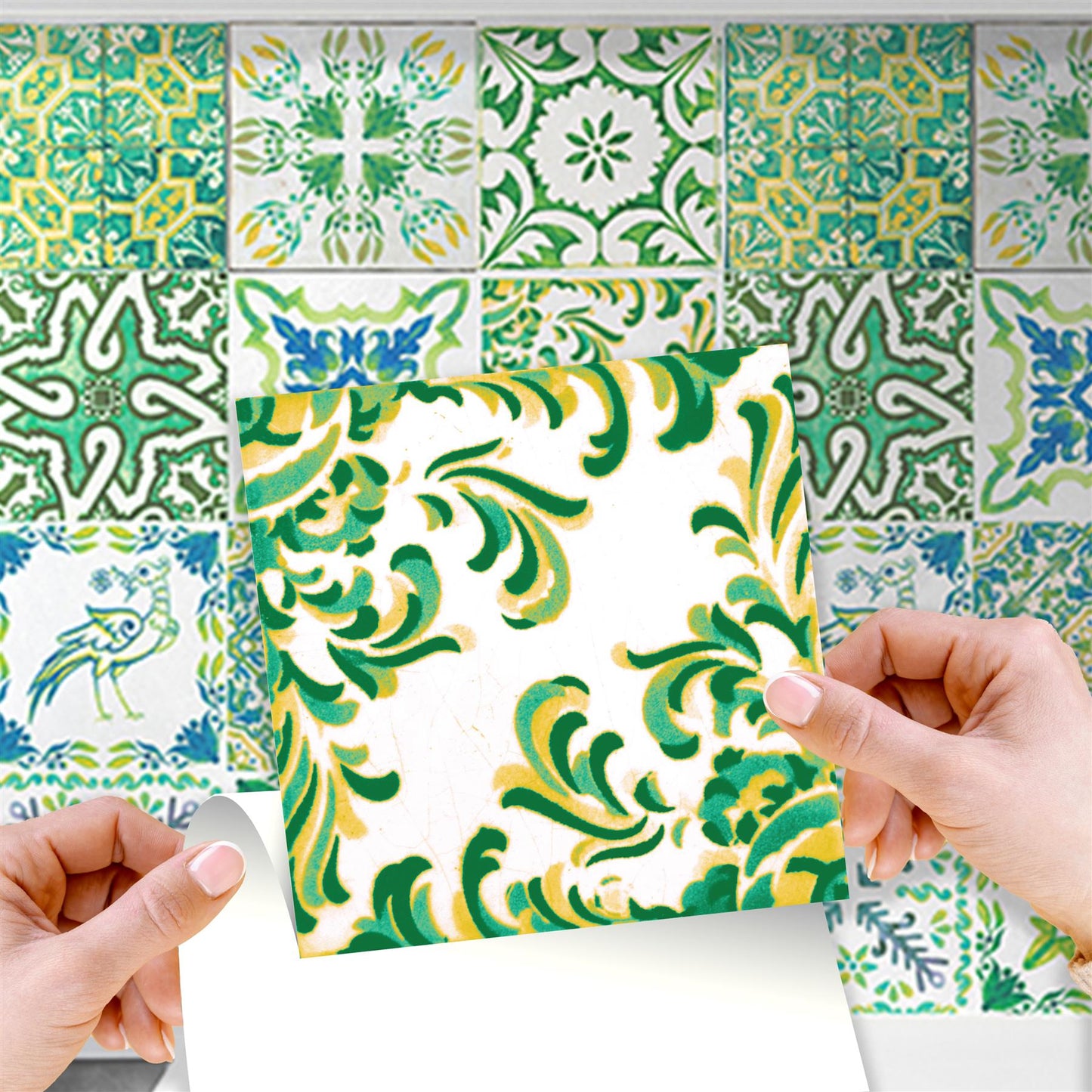 WT1520 - Turkish Green Mosaic Tile Sticker - 15 cm x 15 cm - 24 pcs