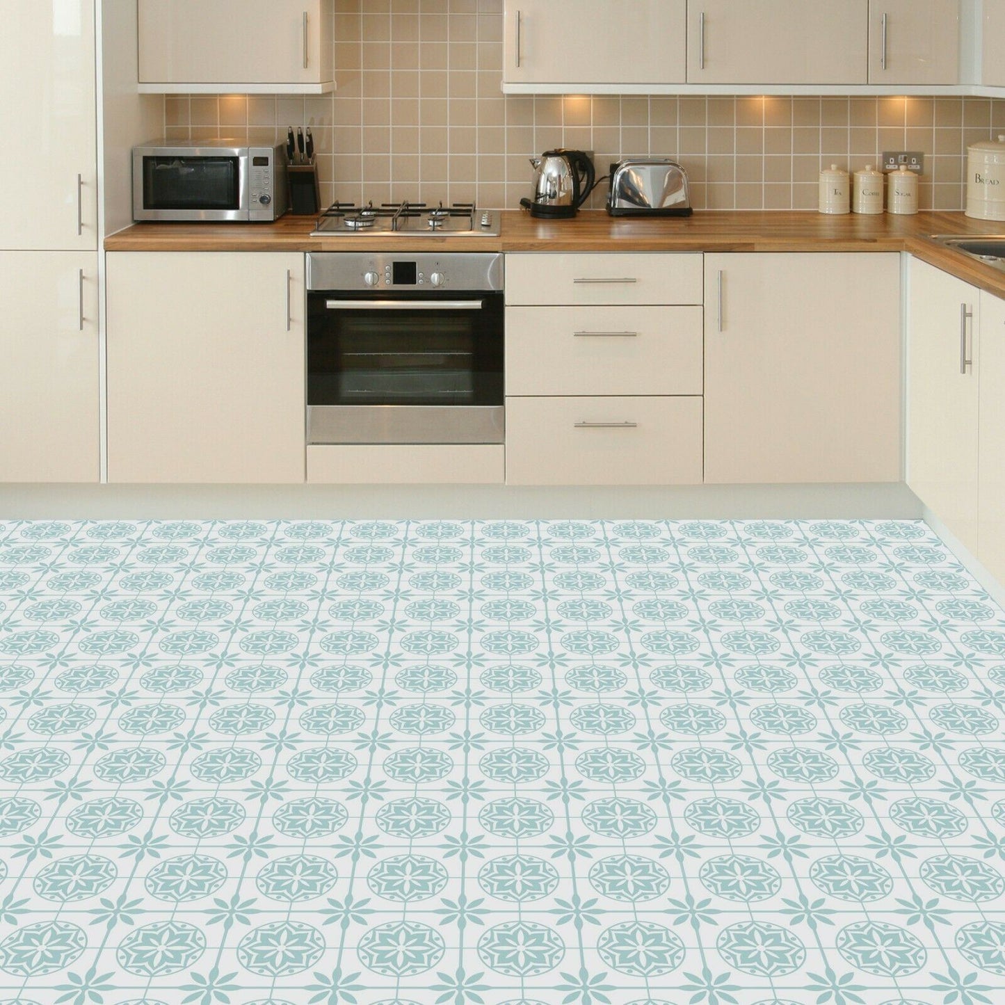 WFS6020 - Seamless Turquoise Shaded Floral Pattern Floor Stickers 120cm x 60 cm