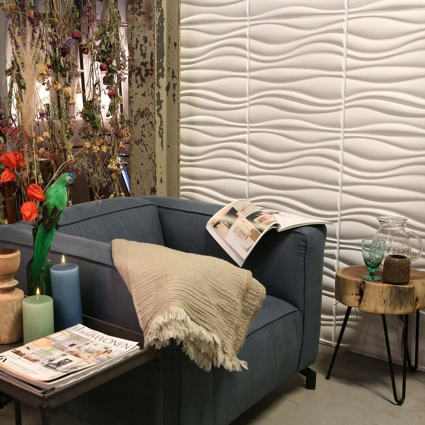 W3DP0004 - GA- WA04 Waves Eco Friendly 3D Wall Panels Decorative Tiles - 50x50 cm - 12 Boards (for 3 sqm2)