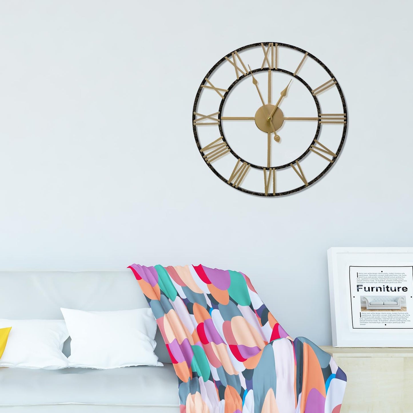 WC2146 - Gold And Black Vintage Roman Wall Clock - 43 cm / 17 in