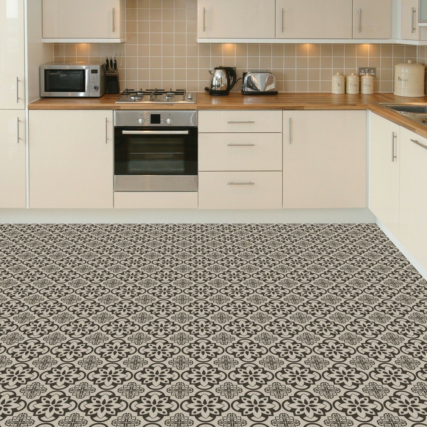 WFS6015 - Antique French Floral Tiles Floor Stickers 120cm x 60 cm