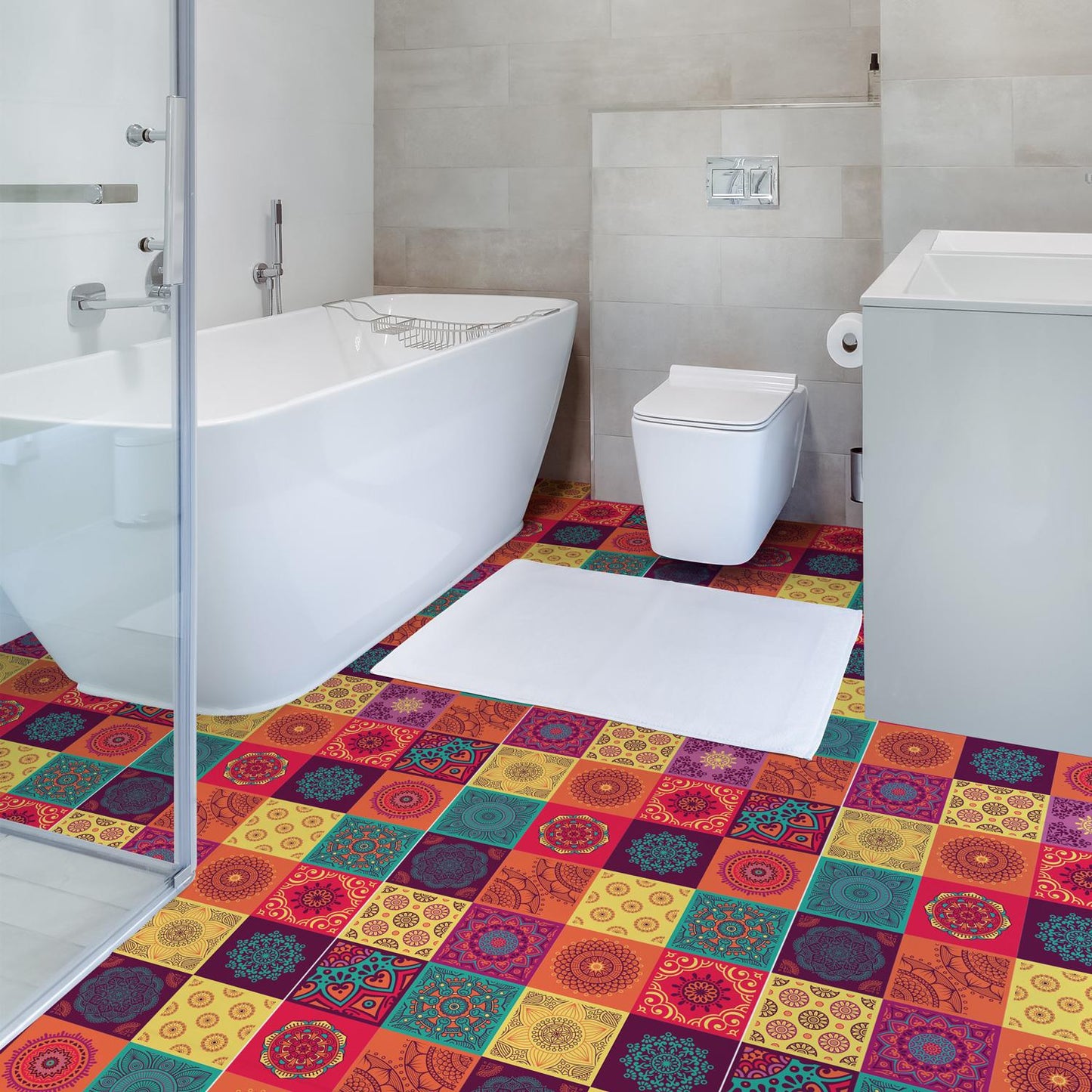 WFS6009 - Colourful Mandala Tiles Floor Sticker 120cm x 60 cm