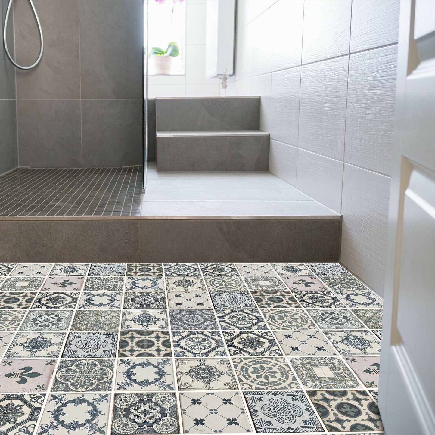 WFS6008 - Vintage Blue Azulejo Tiles Floor Sticker 120cm x 60 cm