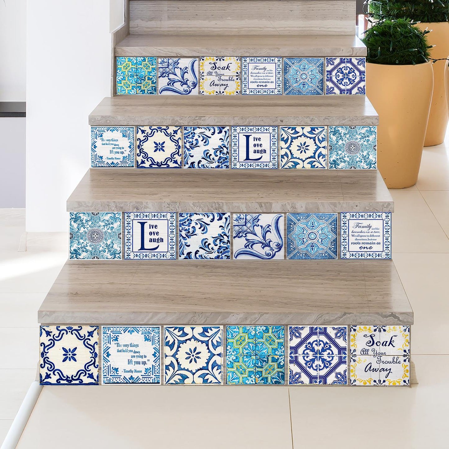 WT1513 - English Quote Vintage Blue Tile Sticker - 15 cm x 15 cm - 24 pcs