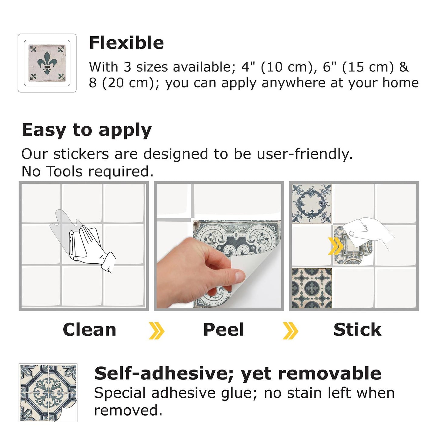 WT1512 - Vintage Azulejo Tiles Wall Stickers - 15 x 15 cm - 24 pcs.
