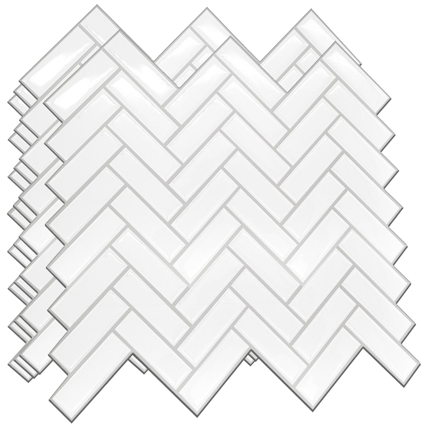 WT3D2005 - White Herringbone Glossy 3D Sticker Tile 28 x 20cm (11 x 8 in) - 8pcs in a pack