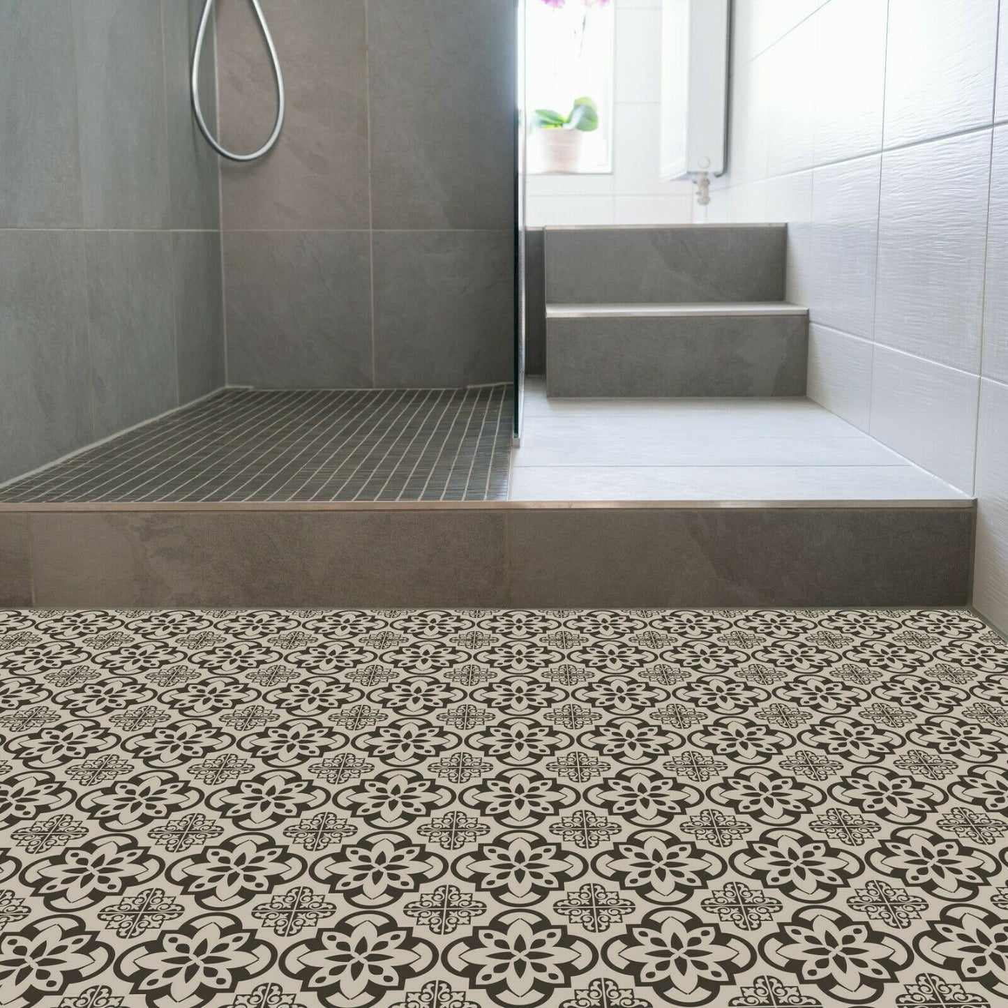 WFS6015 - Antique French Floral Tiles Floor Stickers 120cm x 60 cm