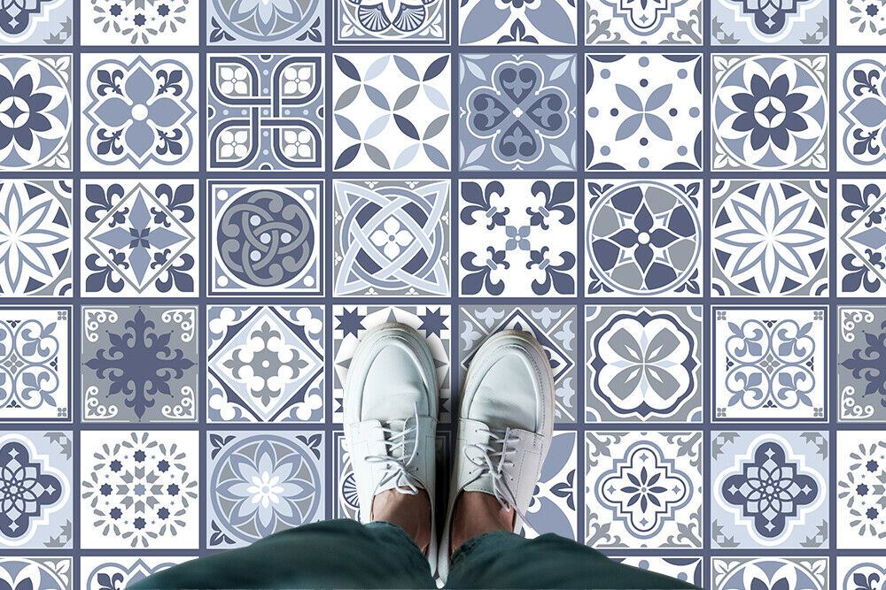 WFS6003 - Lisbon Blue Tiles Floor Sticker 120cm x 60 cm