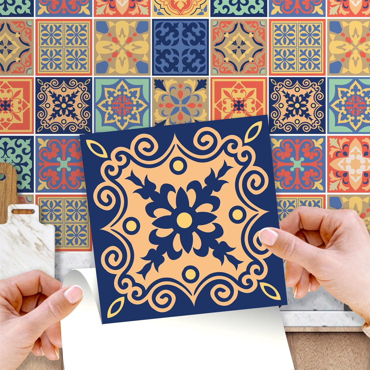 WT1568 - Mara Colourful Mix Mediterranean Wall Tile Sticker Set - 15 cm x 15 cm - 24 pcs