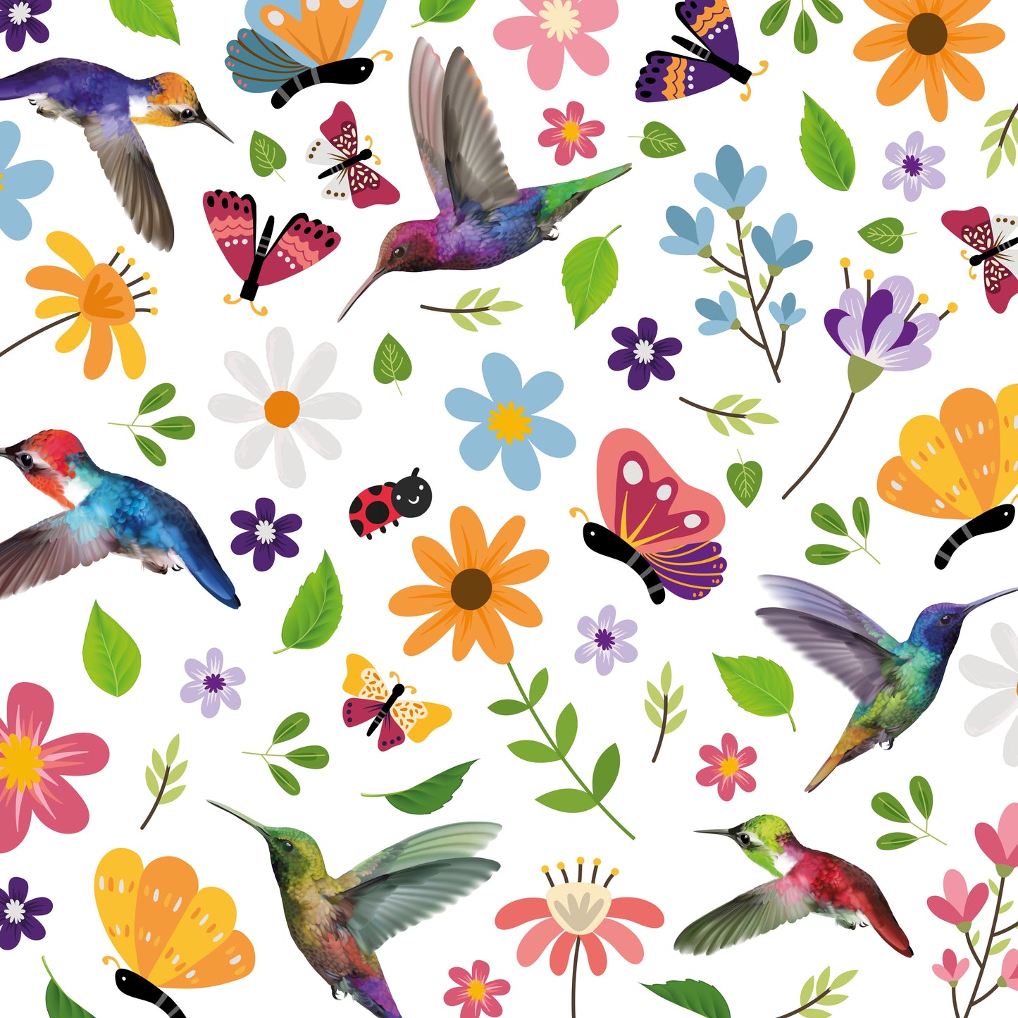 C2WSW019 - Small Hummingbirds with Butterflies In The Meadow Of Flowers Window Clings - WSW3002 + WSW6009