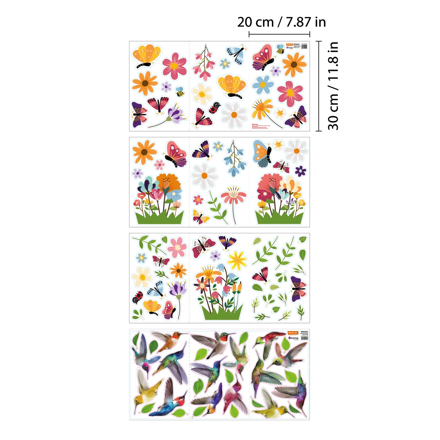 C2WSW019 - Small Hummingbirds with Butterflies In The Meadow Of Flowers Window Clings - WSW3002 + WSW6009