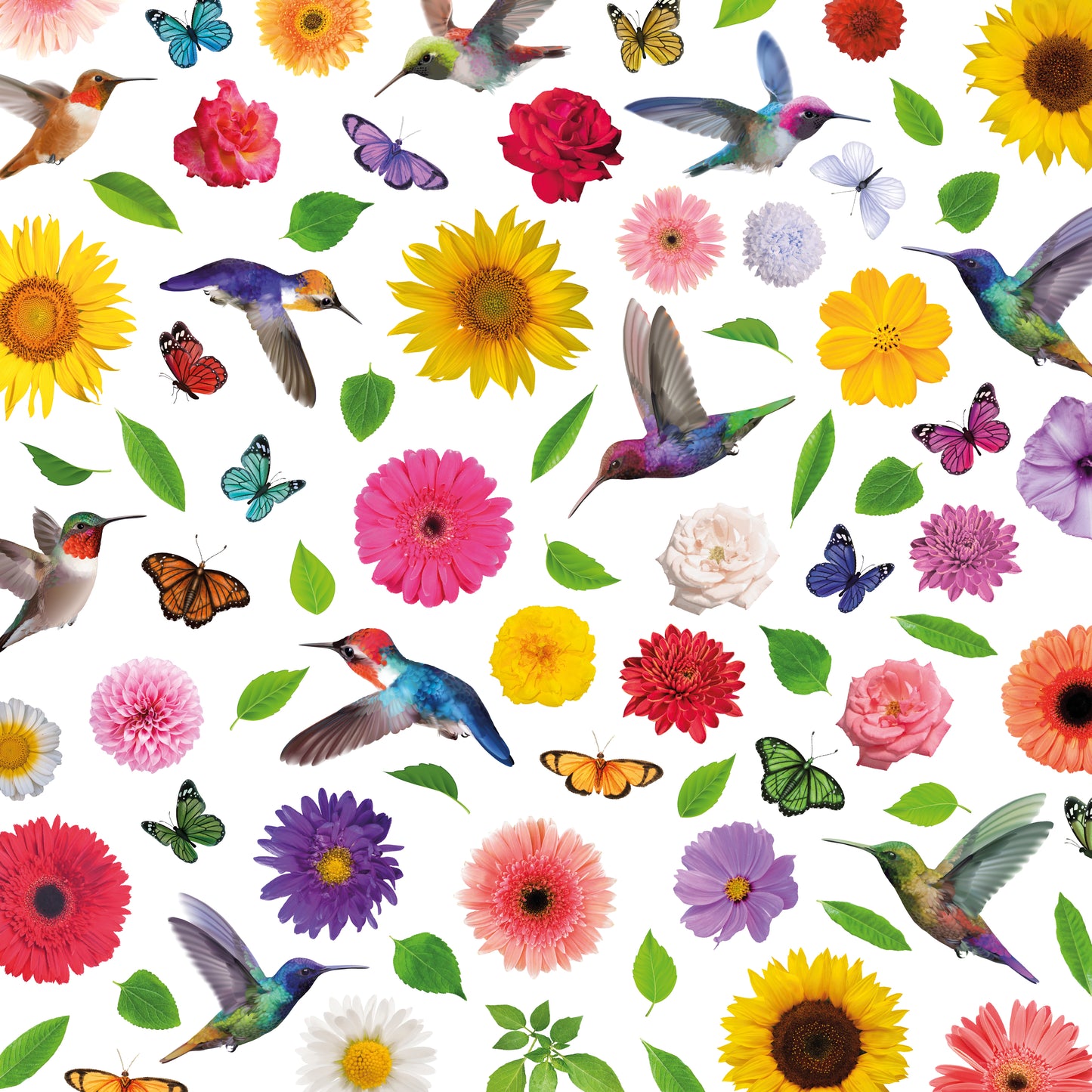 C2WSW020 - Small Hummingbirds with Summer Bouquet With Butterflies Window Clings - WSW3002 + WSW6010