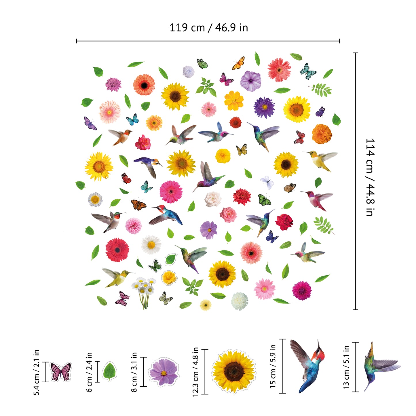 C2WSW020 - Small Hummingbirds with Summer Bouquet With Butterflies Window Clings - WSW3002 + WSW6010
