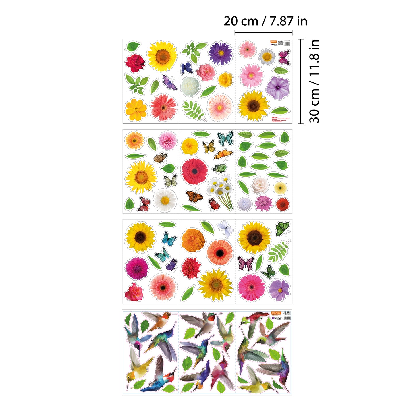 C2WSW020 - Small Hummingbirds with Summer Bouquet With Butterflies Window Clings - WSW3002 + WSW6010