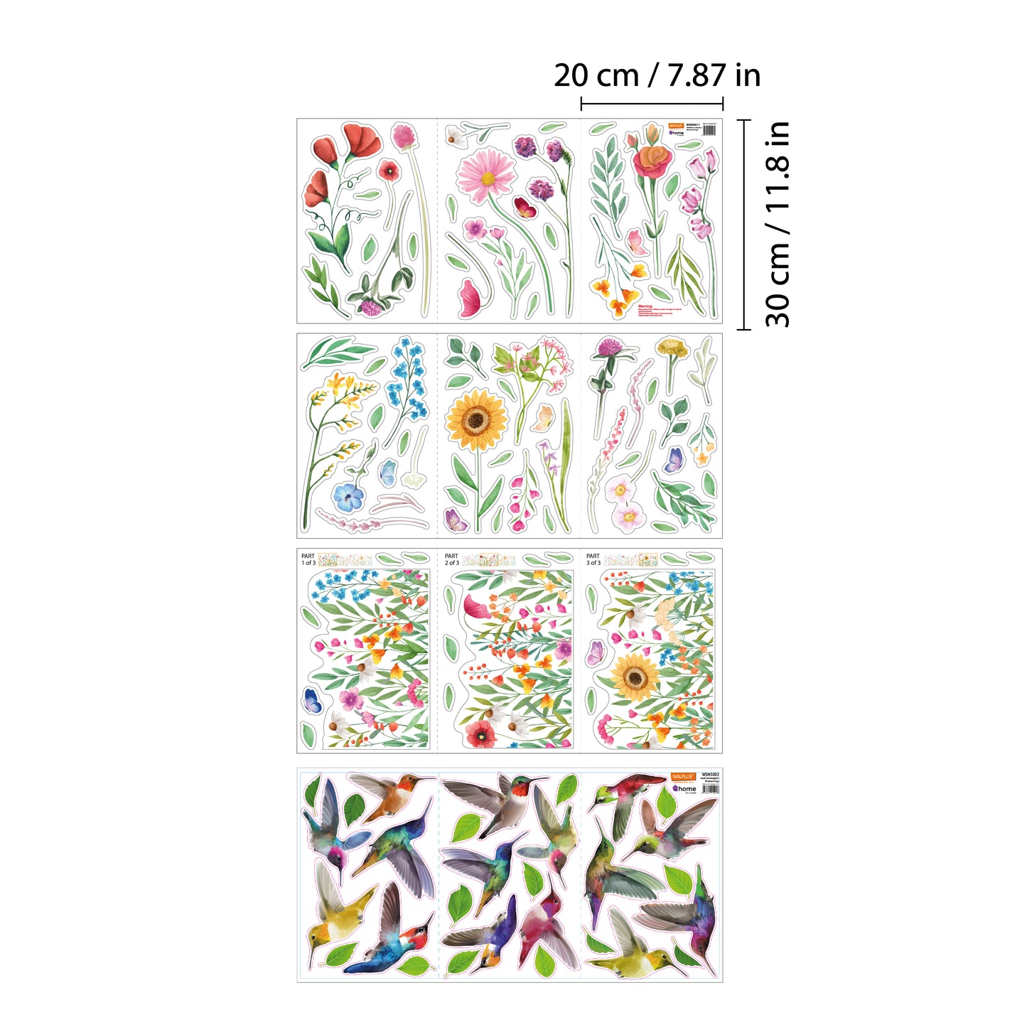 C2WSW021 - Small Hummingbirds with Watercolour Wildflower Meadow Window Clings - WSW3002 + WSW6011