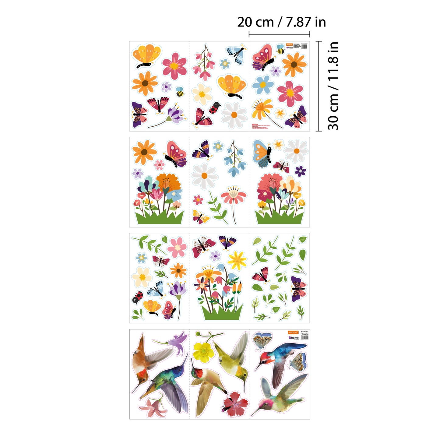C2WSW022 - Huge Hummingbirds with Butterflies In The Meadow Of Flowers Window Clings - WSW3003 + WSW6009