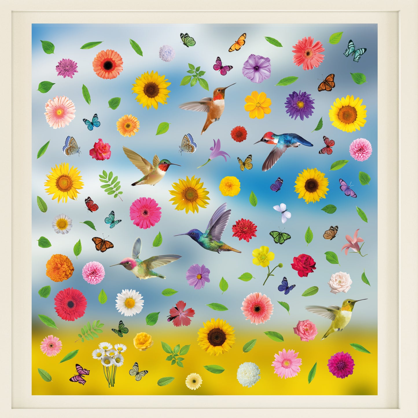 C2WSW023 - Huge Hummingbirds with Summer Bouquet With Butterflies Window Clings - WSW3003 + WSW6010