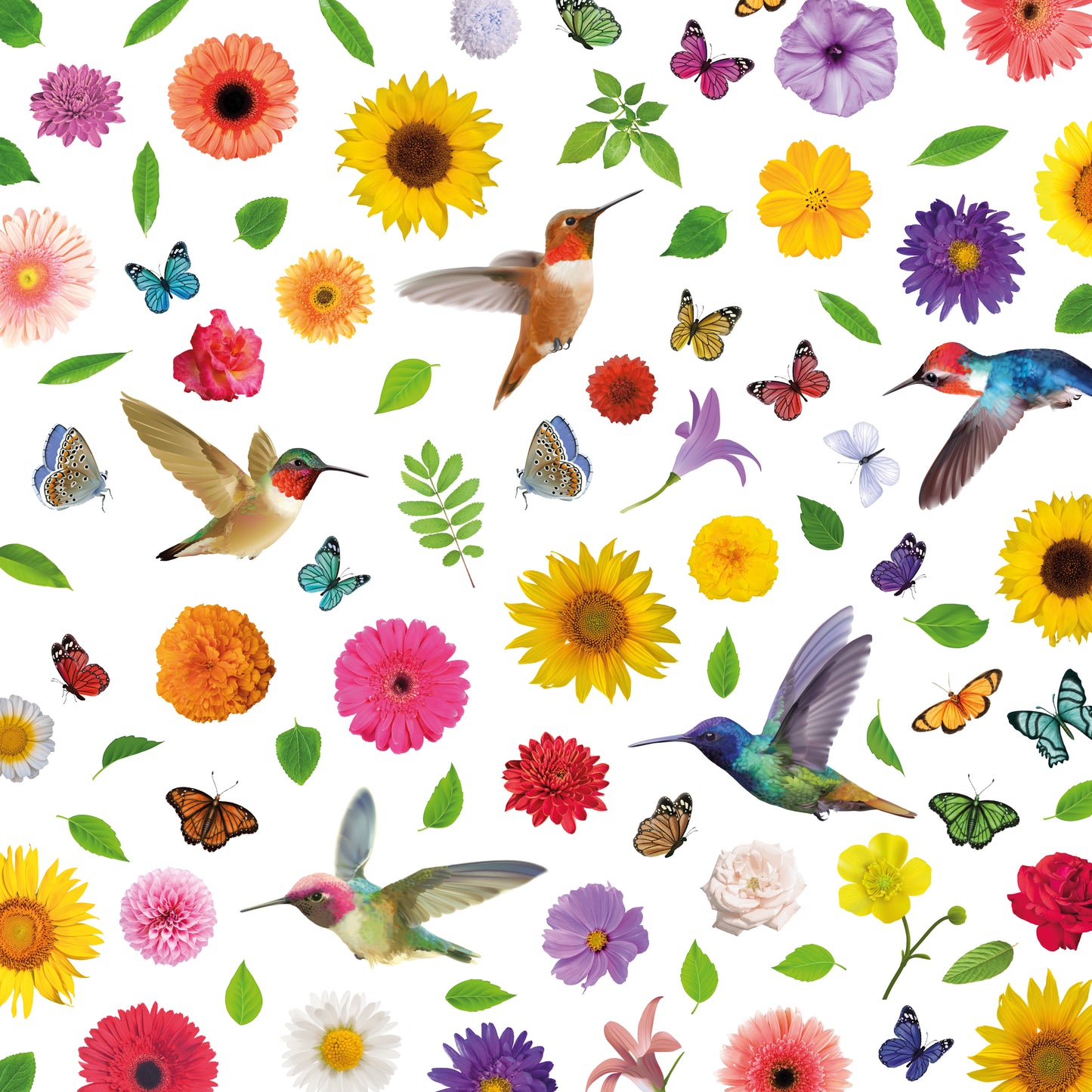 C2WSW023 - Huge Hummingbirds with Summer Bouquet With Butterflies Window Clings - WSW3003 + WSW6010