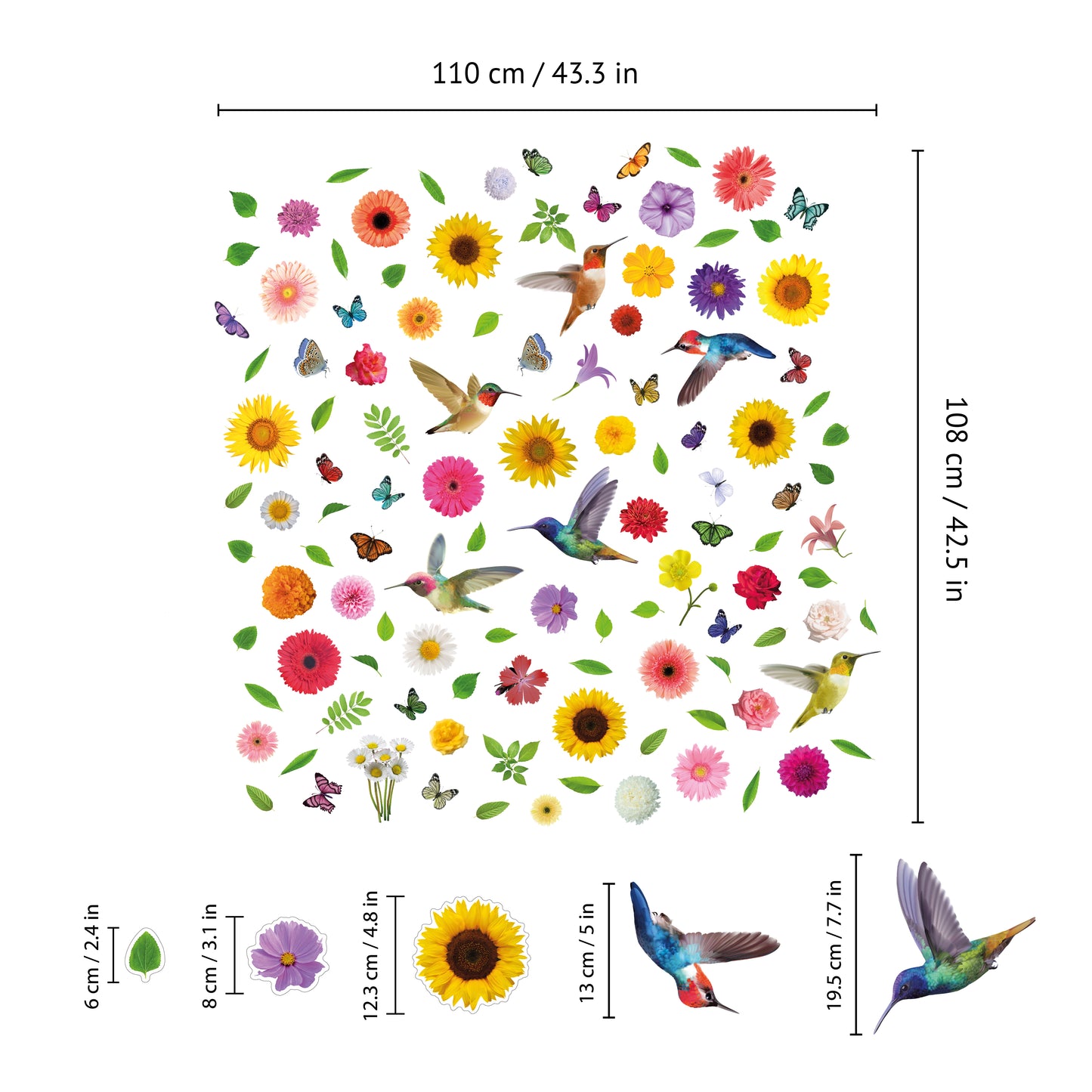 C2WSW023 - Huge Hummingbirds with Summer Bouquet With Butterflies Window Clings - WSW3003 + WSW6010