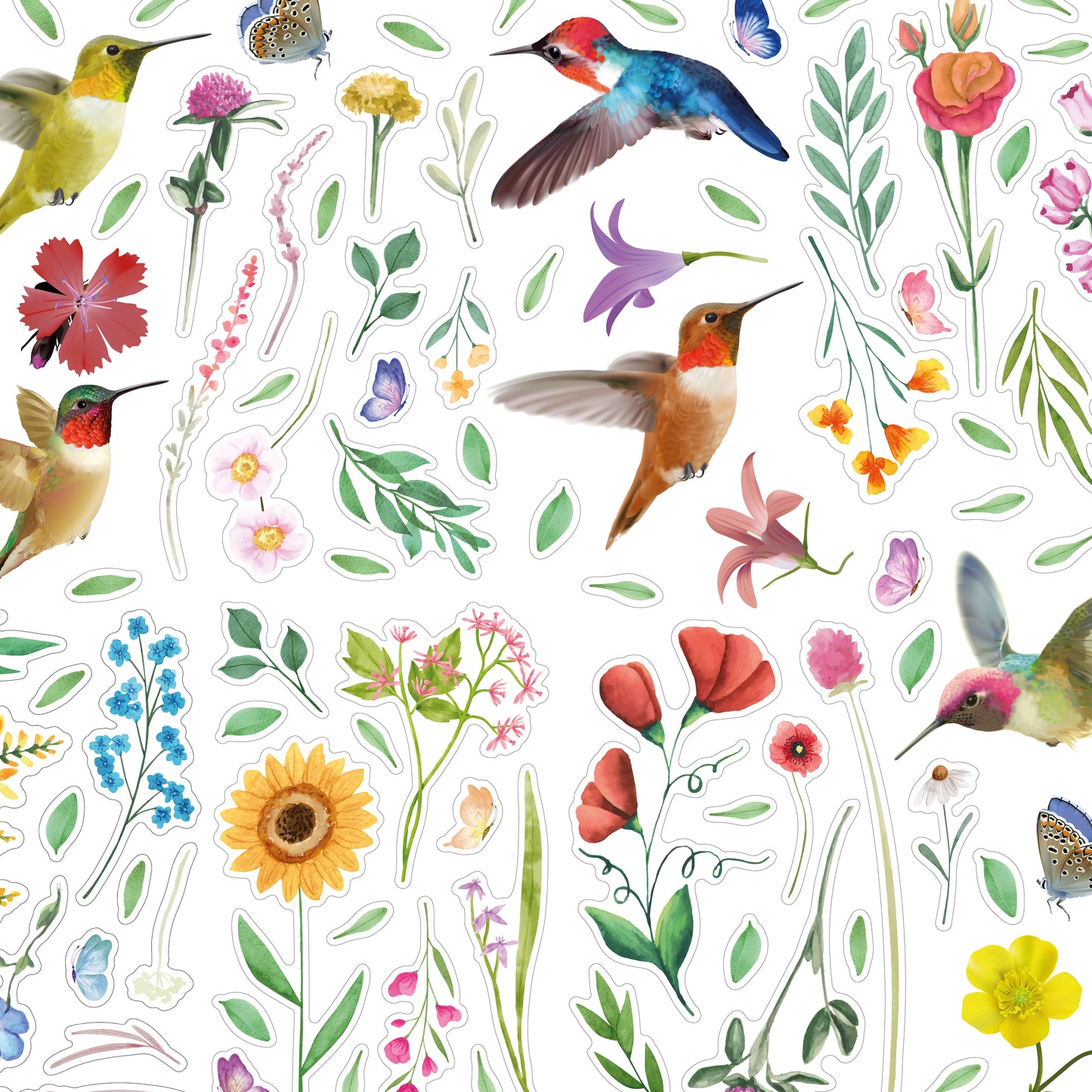 C2WSW024 - Huge Hummingbirds with Watercolour Wildflower Meadow Window Clings - WSW3003 + WSW6011