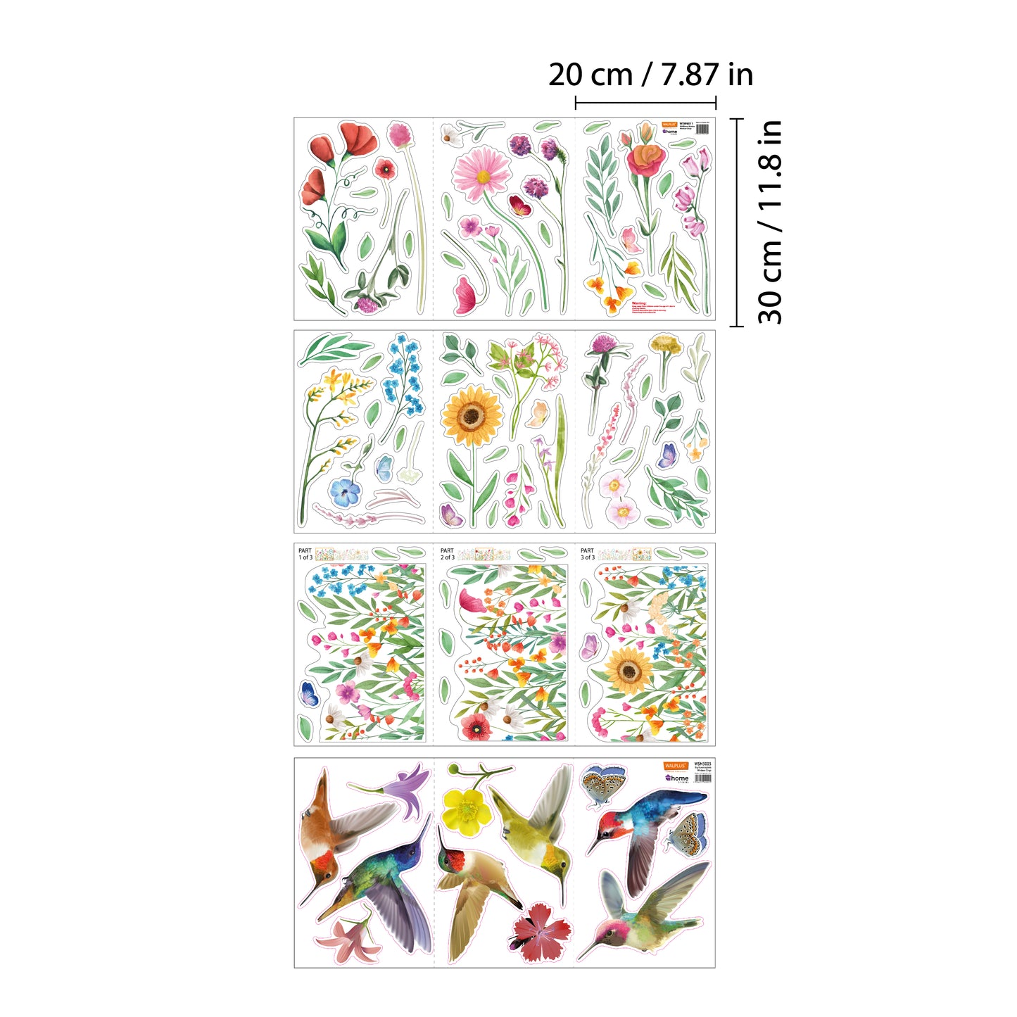 C2WSW024 - Huge Hummingbirds with Watercolour Wildflower Meadow Window Clings - WSW3003 + WSW6011