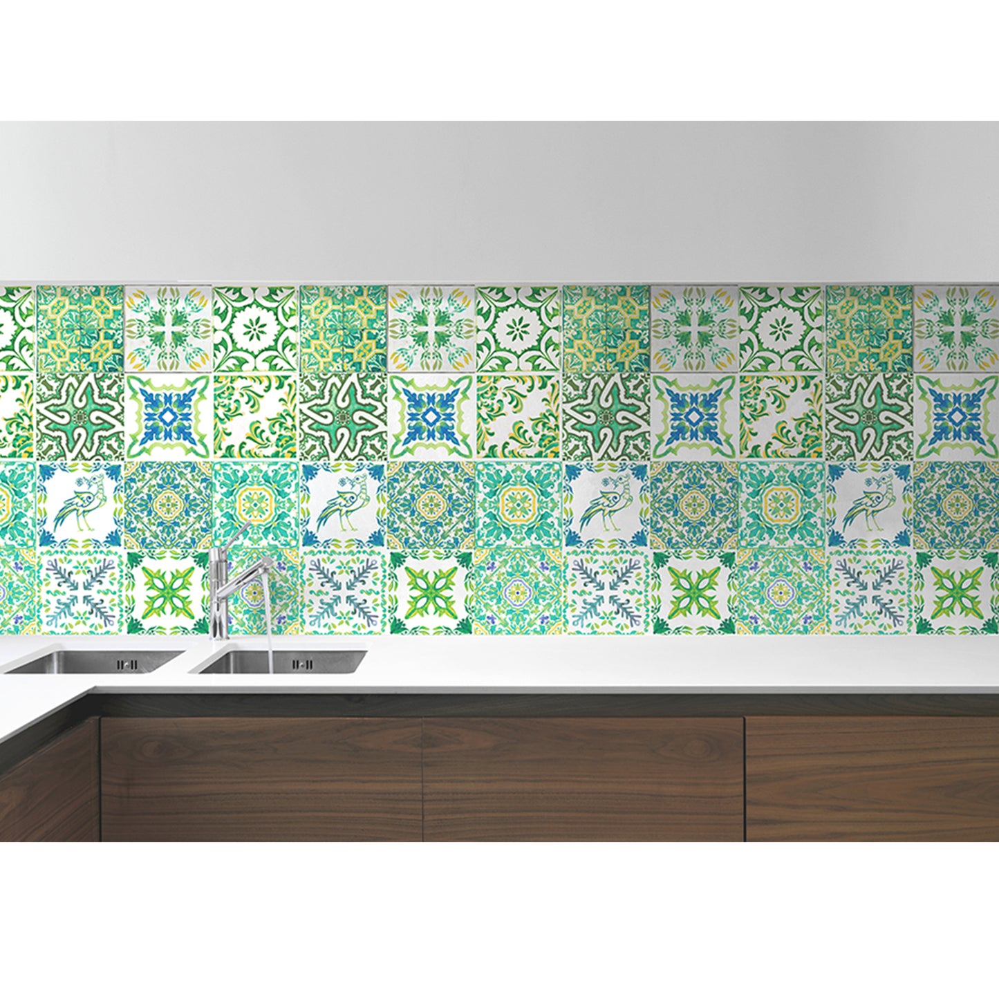 WT1520 - Turkish Green Mosaic Tile Sticker - 15 cm x 15 cm - 24 pcs