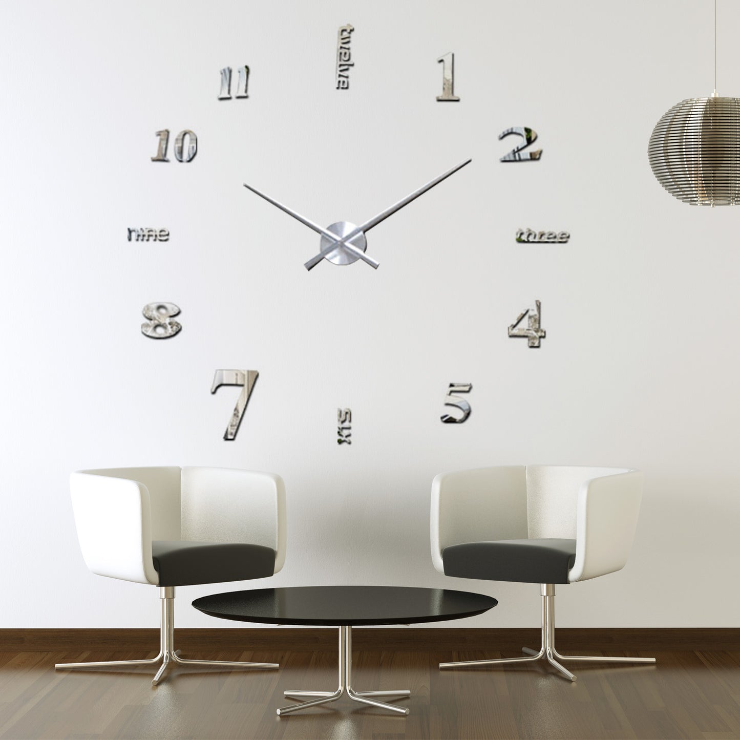 WC2057 - Luxury DIY Wall Clock - Silver Acrylic Arabic and English Numbers