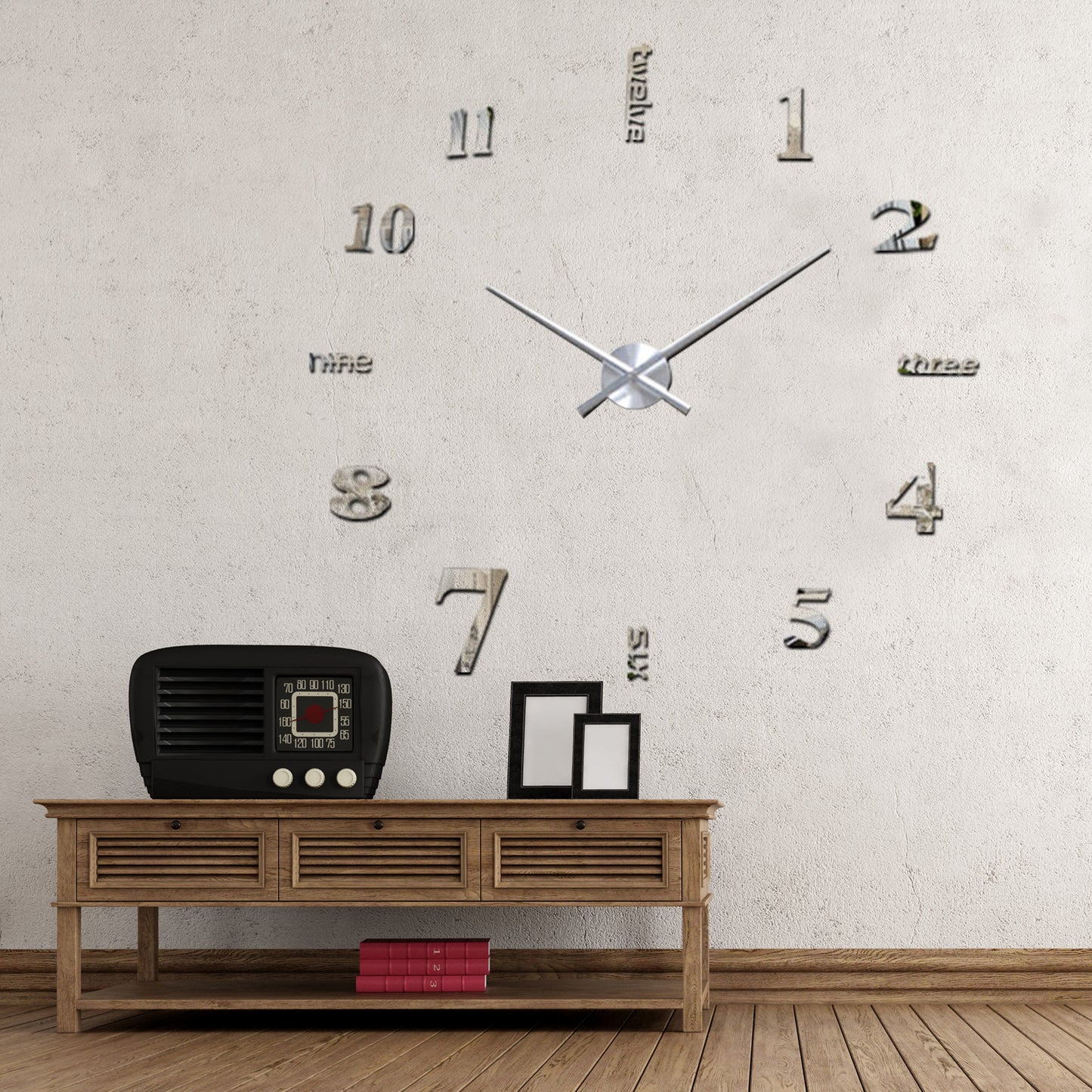 WC2057 - Luxury DIY Wall Clock - Silver Acrylic Arabic and English Numbers