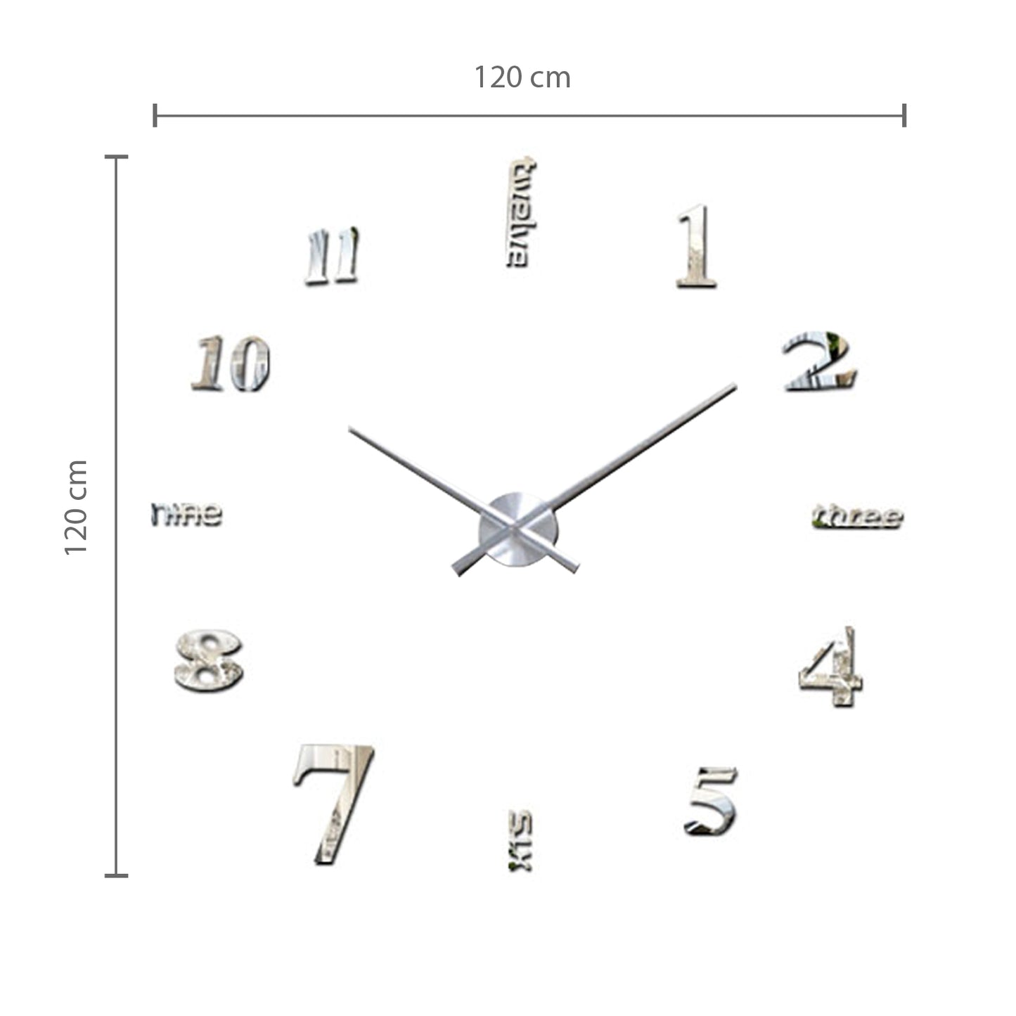 WC2057 - Luxury DIY Wall Clock - Silver Acrylic Arabic and English Numbers