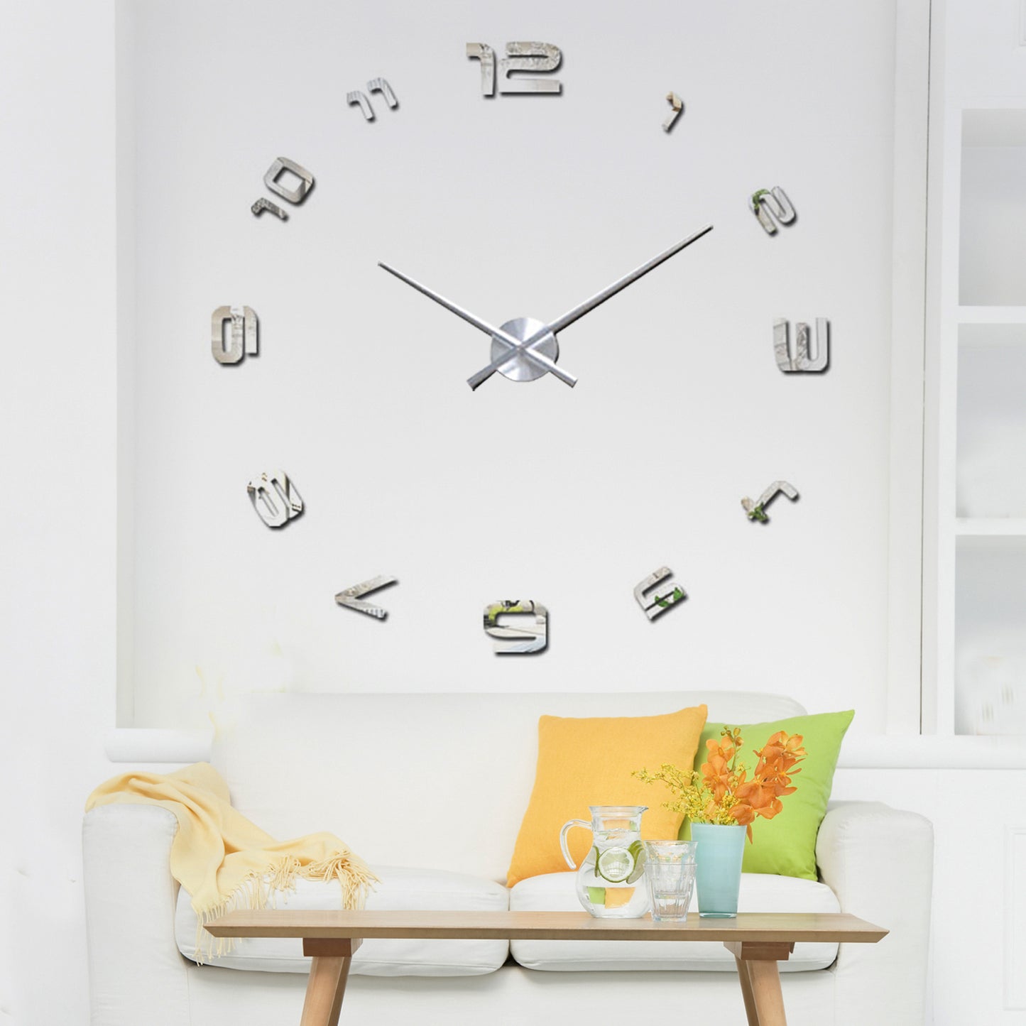 WC2059 - Luxury DIY Wall Clock - Silver Acrylic Arabic Numbers