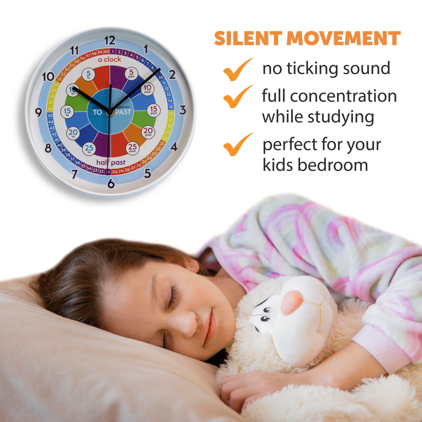 WC2121 - Colourful Kids Clock Learning - 25 cm / 9.8 in