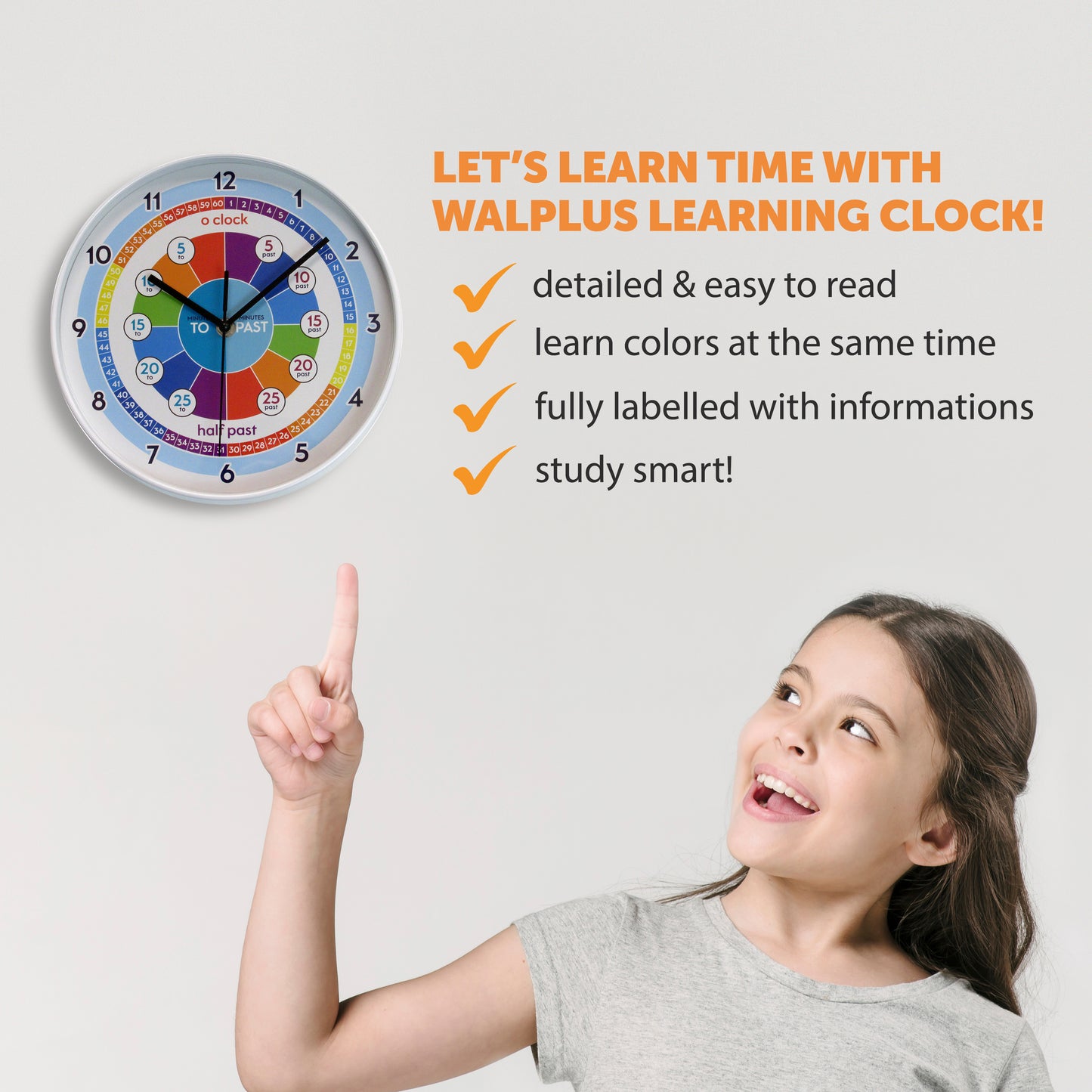 WC2121 - Colourful Kids Clock Learning - 25 cm / 9.8 in