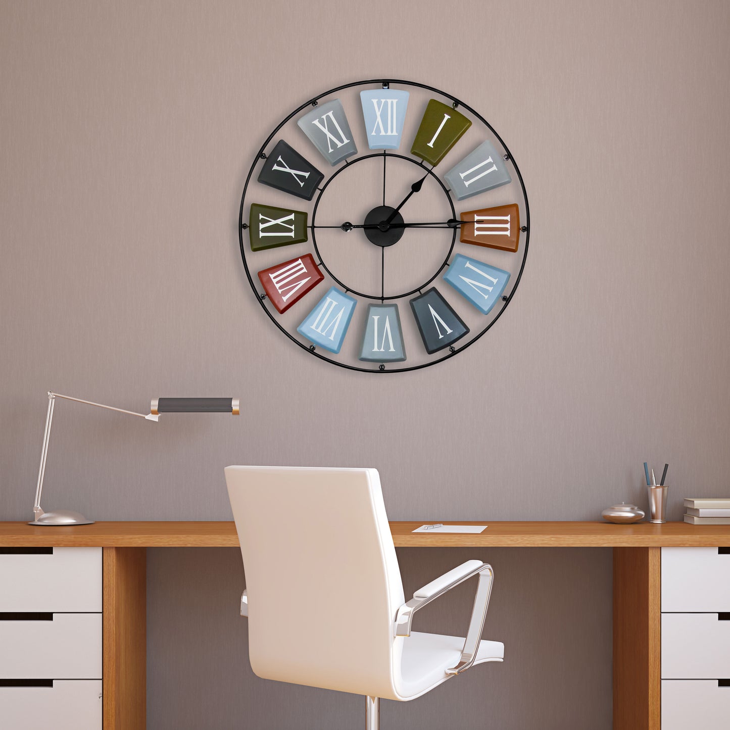 WC2149 - Earth Colours Skeleton Roman Wall Clock - 68 cm / 27 in