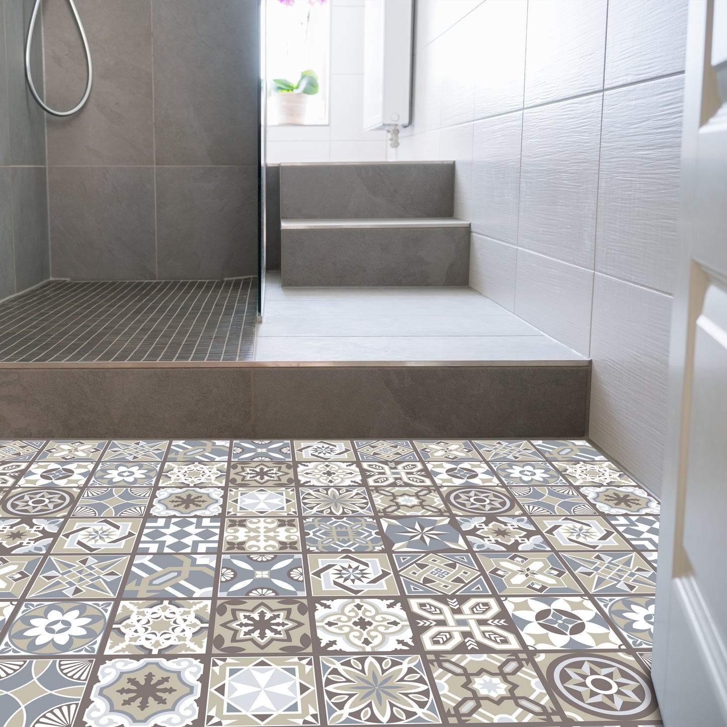 WFS6002 - Limestone Spanish Tiles Floor Stickers 120cm x 60 cm