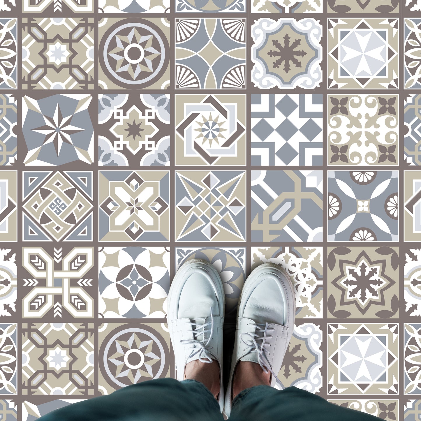 WFS6002 - Limestone Spanish Tiles Floor Stickers 120cm x 60 cm