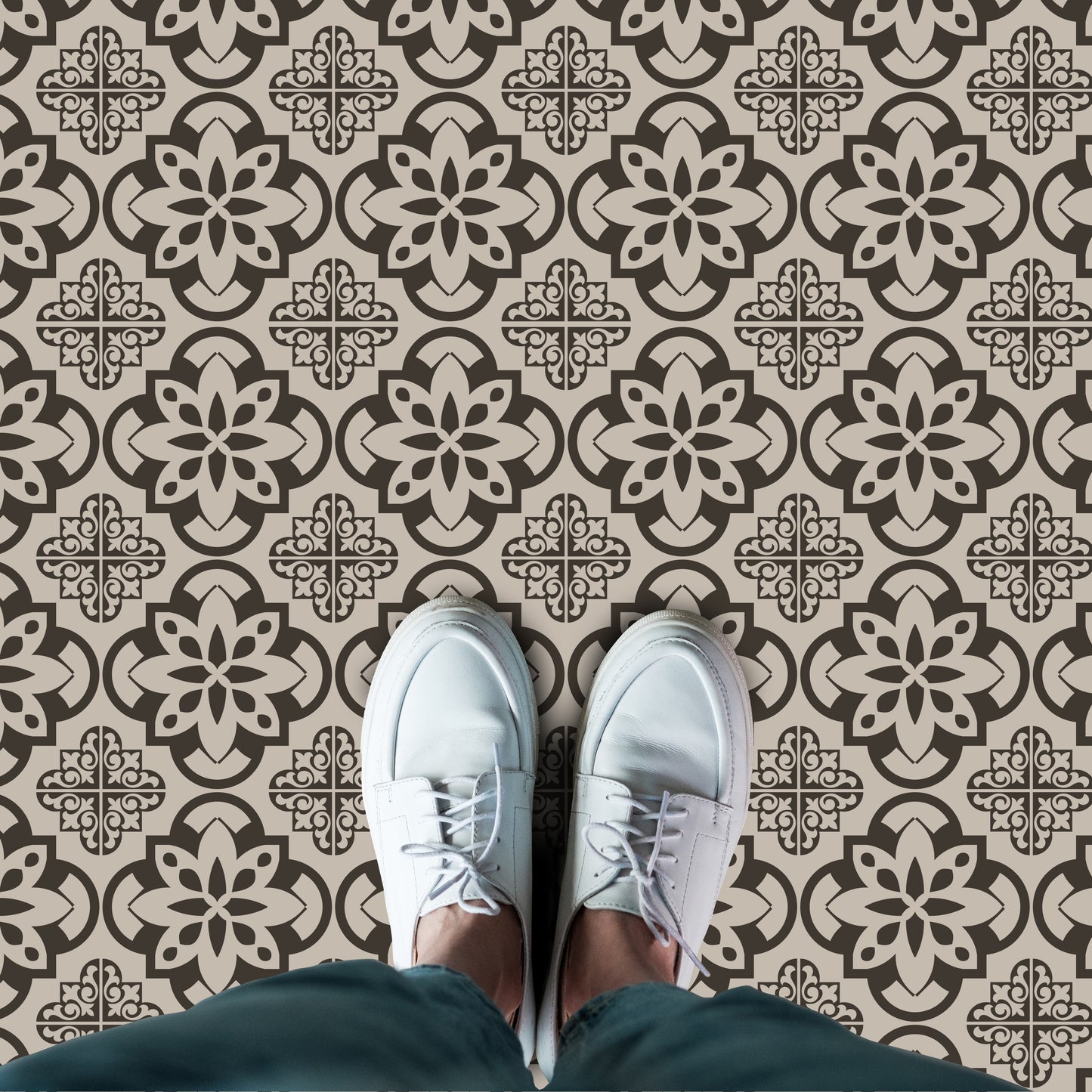 WFS6015 - Antique French Floral Tiles Floor Stickers 120cm x 60 cm