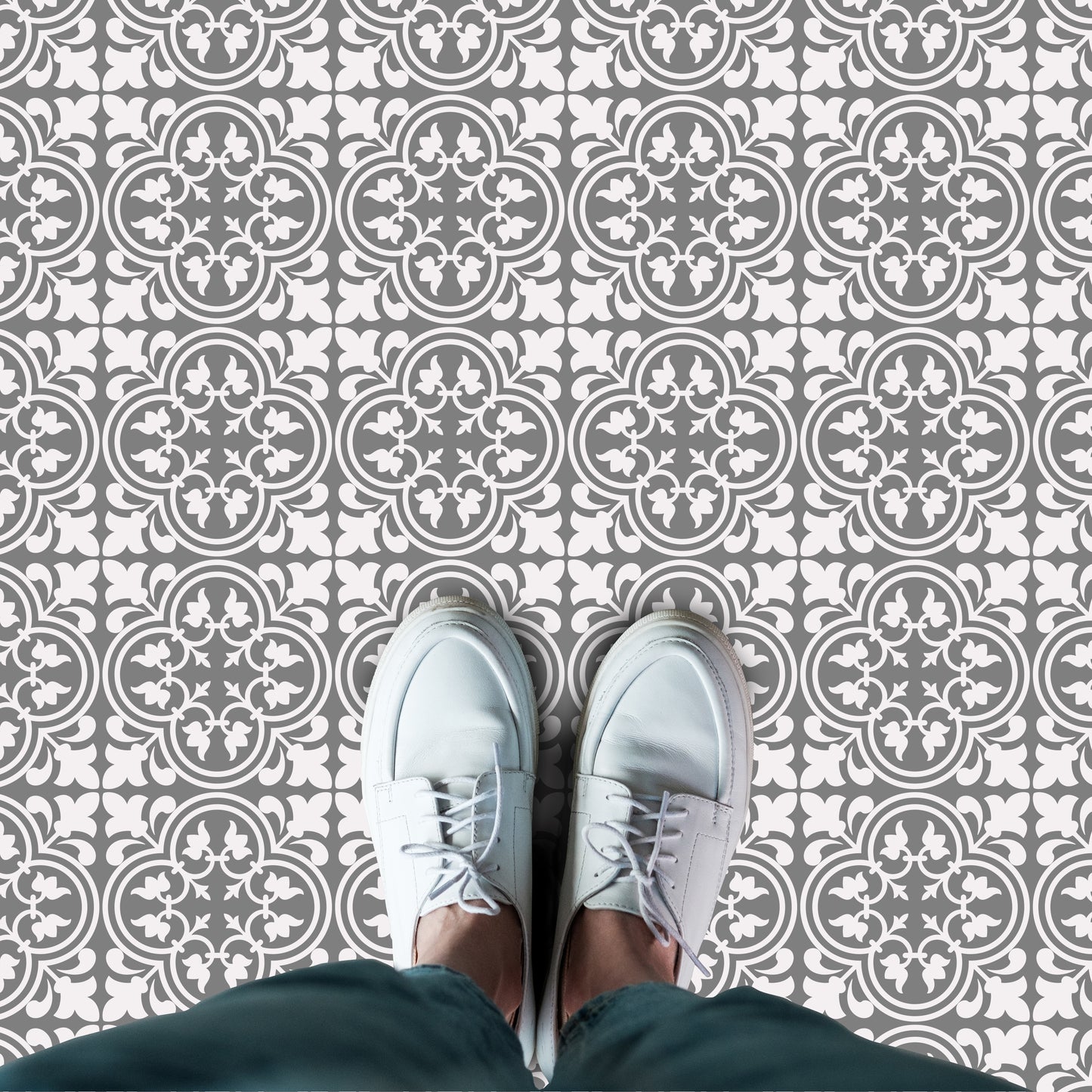 WFS6016 - Cement Antique Floral Tulip Pattern Floor Stickers 120cm x 60 cm