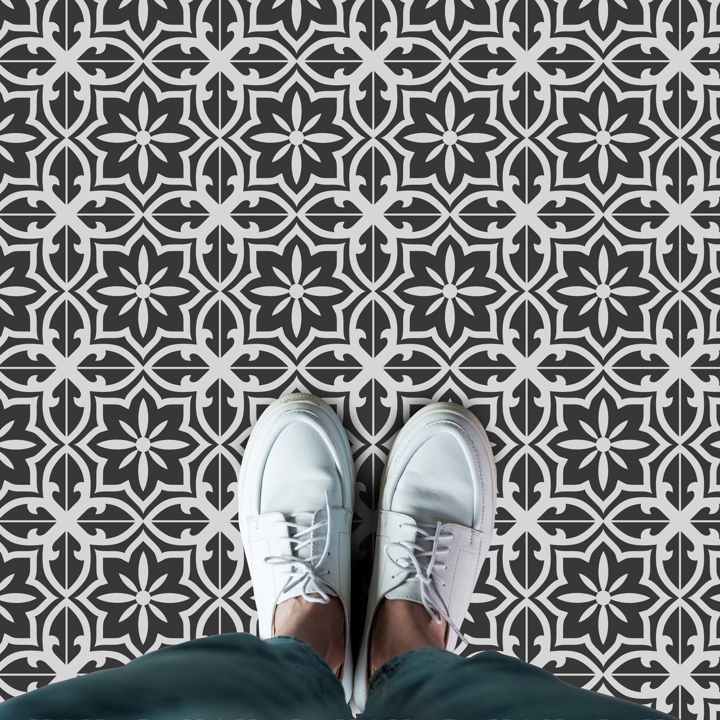 WFS6017 - Medieval Art Seamless Floral Pattern Tiles Floor Stickers 120cm x 60 cm